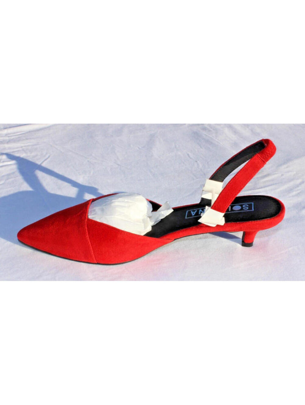 NEW SOL SANA KATE 1-3/4" WRAPPED KITTEN HEEL SLINGBACK STRAWBERRY RED SUEDE SNDL